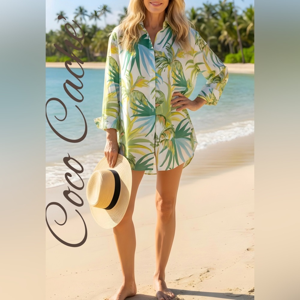 Tropical Leaf Print Loose Fit Casual Button-Up Shirt